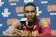 INDEPENDENCE, OH - SEPTEMBER 25: Jae Crowder #99 of the Cleveland Cavaliers speaks at Cleveland Clinic Courts on September 25, 2017 in Independence, Ohio. NOTE TO USER: User expressly acknowledges and agrees that, by downloading and/or using this photograph, user is consenting to the terms and conditions of the Getty Images License Agreement. (Photo by Jason Miller/Getty Images)