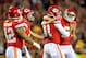 KANSAS CITY, MO - OCTOBER 02: Kicker Harrison Butker #7 of the Kansas City Chiefs celebrates with long snapper James Winchester #41 after kicking the go-ahead field goal with 8 seconds remaining during the 4th quarter of the game against the Washington Redskins at Arrowhead Stadium on October 2, 2017 in Kansas City, Missouri. (Photo by Brian Davidson/Getty Images)