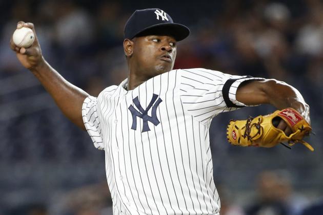 New York Yankees starting pitcher Luis Severino winds up during the first inning of a baseball game against the Tampa Bay Rays in New York, Wednesday, Sept. 27, 2017. (AP Photo/Kathy Willens)