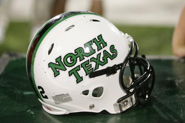 MUNCIE, IN - SEPTEMBER 03: A detailed view of a North Texas Mean Green helmet on the sidelines during action the Ball State Cardinals at Scheumann Stadium on September 3, 2009 in Muncie, Indiana. (Photo by Michael Hickey/Getty Images)