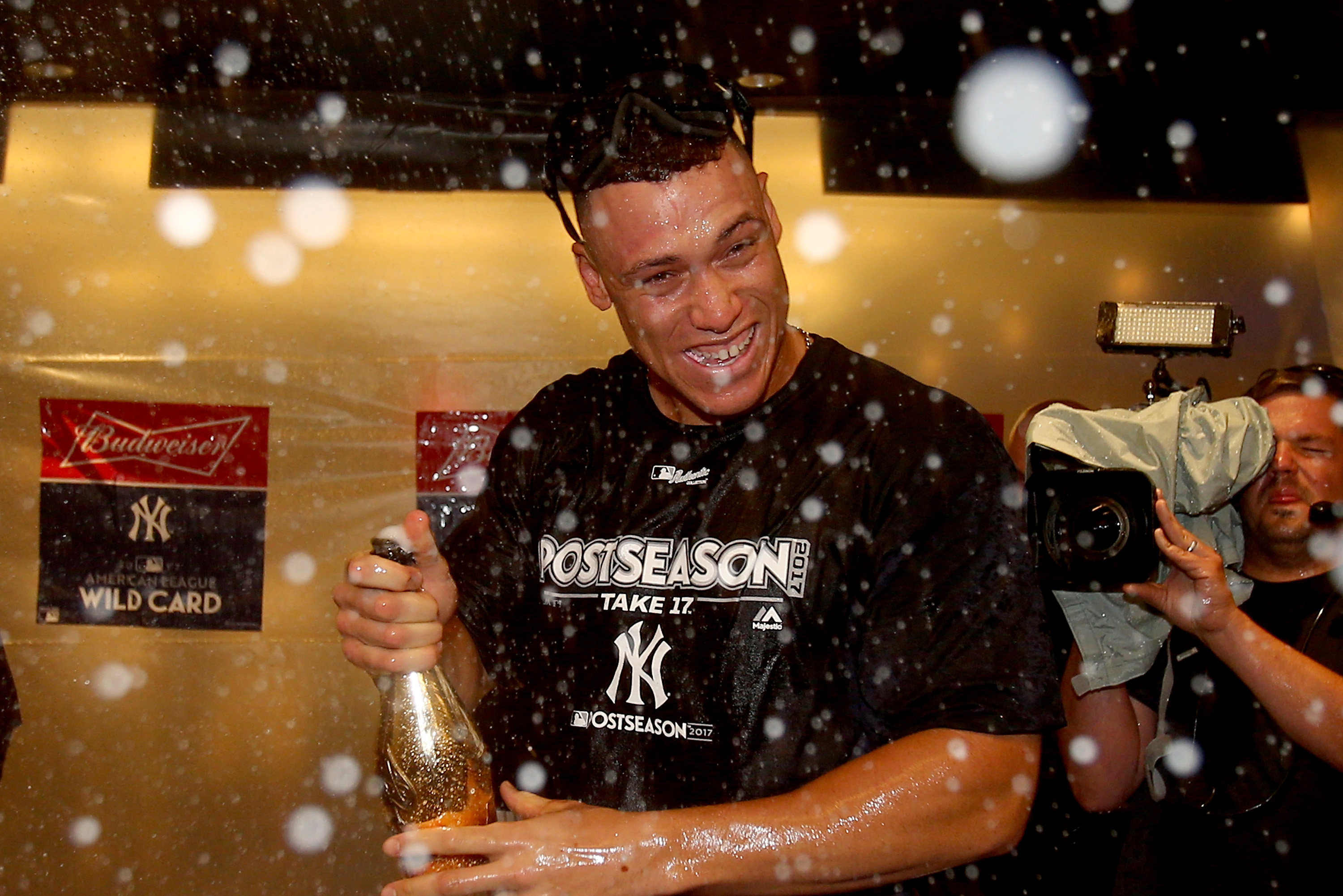 Aaron Judge Goes Champagne Crazy After Yankees Wild-Card Win