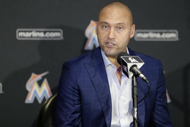 Miami Marlins owner Derek Jeter talks to reporters during a news conference, Tuesday, Oct. 3, 2017, in Miami. Jeter says he will help develop a winning culture with the Marlins that will emphasize hard work, discipline and no excuses. (AP Photo/Alan Diaz)