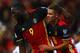 BRUSSELS, BELGIUM - AUGUST 31: Romelu Lukaku #9 of Belgium celebrates scoring a goal with team mate Thorgan Hazard during the FIFA 2018 World Cup Qualifier between Belgium and Gibraltar at Stade Maurice Dufrasne on August 31, 2017 in Liege, Belgium. (Photo by Dean Mouhtaropoulos/Getty Images)