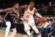 NEW YORK, NY - OCTOBER 3: Frank Ntilikina #11 of the New York Knicks handles the ball against D'Angelo Russell #1 of the Brooklyn Nets during the preseason game on October 3, 2017 at Madison Square Garden in New York City, New York. NOTE TO USER: User expressly acknowledges and agrees that, by downloading and or using this photograph, User is consenting to the terms and conditions of the Getty Images License Agreement. Mandatory Copyright Notice: Copyright 2017 NBAE (Photo by Nathaniel S. Butler/NBAE via Getty Images)