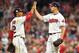 CLEVELAND, OH - OCTOBER 05: Francisco Lindor #12 congratulates Trevor Bauer #47 of the Cleveland Indians as he is taken out of the game during the seventh inning against the New York Yankees during game one of the American League Division Series at Progressive Field on October 5, 2017 in Cleveland, Ohio. (Photo by Jason Miller/Getty Images)