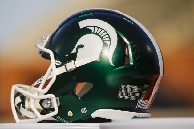 CHAMPAIGN, IL - NOVEMBER 05: A Michigan State Spartans helmet is seen during the game against the Illinois Fighting Illini at Memorial Stadium on November 5, 2016 in Champaign, Illinois. (Photo by Michael Hickey/Getty Images)