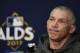 New York Yankees manager Joe Girardi listens to a question during a news conference before Game 2 of baseball's American League Division Series against the Cleveland Indians, Friday, Oct. 6, 2017, in Cleveland. (AP Photo/David Dermer)