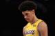 LOS ANGELES, CA - OCTOBER 02: Lonzo Ball #2 of the Los Angeles Lakers looks on during the first half of a preseason game against the Denver Nuggets at Staples Center on October 2, 2017 in Los Angeles, California. NOTE TO USER: User expressly acknowledges and agrees that, by downloading and or using this Photograph, user is consenting to the terms and conditions of the Getty Images License Agreement (Photo by Sean M. Haffey/Getty Images)
