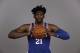 Philadelphia 76ers' Joel Embiid poses for a photograph during media day at the NBA basketball team's practice facility, Monday, Sept. 25, 2017, in Camden, N.J. (AP Photo/Matt Rourke)