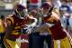 Southern California quarterback Sam Darnold, right, hands off to running back Vavae Malepeai during the first half of an NCAA college football game against Oregon State in Los Angeles, Saturday, Oct. 7, 2017. (AP Photo/Alex Gallardo)
