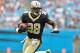 CHARLOTTE, NC - SEPTEMBER 24: Adrian Peterson #28 of the New Orleans Saints runs against the Carolina Panthers during their game at Bank of America Stadium on September 24, 2017 in Charlotte, North Carolina. (Photo by Grant Halverson/Getty Images)