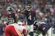 HOUSTON, TX - OCTOBER 08: Deshaun Watson #4 of the Houston Texans calls signals at the line of scrimmage in the second half against the Kansas City Chiefs at NRG Stadium on October 8, 2017 in Houston, Texas. (Photo by Tim Warner/Getty Images)