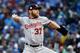 CHICAGO, IL - OCTOBER 11: Stephen Strasburg #37 of the Washington Nationals pitches in the second inning during game four of the National League Division Series against the Chicago Cubs at Wrigley Field on October 11, 2017 in Chicago, Illinois. (Photo by Jonathan Daniel/Getty Images)