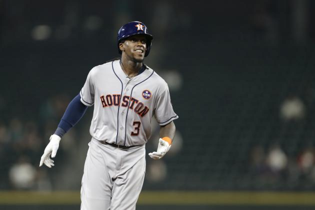 Houston Astros' Cameron Maybin rounds the bases after hitting a two-run home run against the Seattle Mariners during a baseball game Wednesday, Sept. 6, 2017, in Seattle. (AP Photo/John Froschauer)