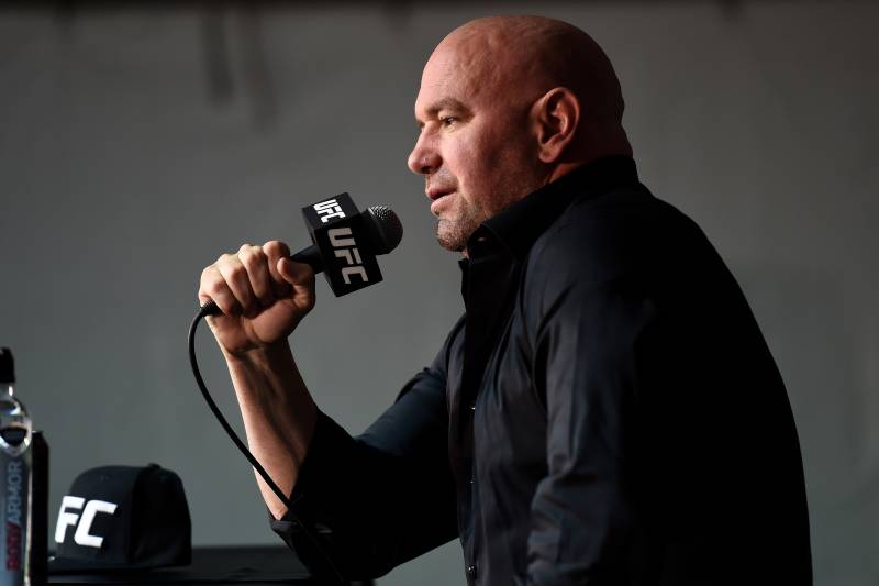 LAS VEGAS, NV - OCTOBER 07: UFC President Dana White speaks to the media after the UFC 216 event inside TMobile Arena on October 7, 2017 in Las Vegas, Nevada. (Photo by Brandon Magnus/Zuffa LLC/Zuffa LLC via Getty Images)