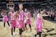 SAN ANTONIO, TX - AUGUST 5: Isabelle Harrison #20, Shay Murphy #7, Nia Coffey #12 and Kelsey Plum #10 of the San Antonio Stars celebrate a win against the Seattle Storm on August 5, 2017 at the AT&T Center in San Antonio, Texas. NOTE TO USER: User expressly acknowledges and agrees that, by downloading and or using this photograph, user is consenting to the terms and conditions of the Getty Images License Agreement. Mandatory Copyright Notice: Copyright 2017 NBAE (Photos by Mark Sobhani/NBAE via Getty Images)