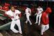 Washington Nationals' players walk in the dugout after the Chicago Cubs beat the Nationals 9-8 to to win baseball's National League Division Series, at Nationals Park, early Friday, Oct. 13, 2017, in Washington. (AP Photo/Alex Brandon)