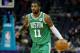 CHARLOTTE, NC - OCTOBER 11: Kyrie Irving #11 of the Boston Celtics against the Charlotte Hornets during their game at Spectrum Center on October 11, 2017 in Charlotte, North Carolina. NOTE TO USER: User expressly acknowledges and agrees that, by downloading and or using this photograph, User is consenting to the terms and conditions of the Getty Images License Agreement. (Photo by Streeter Lecka/Getty Images)