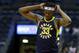 Indiana Pacers' Myles Turner during a preseason NBA basketball game against the Milwaukee Bucks Wednesday, Oct. 4, 2017, in Milwaukee. (AP Photo/Aaron Gash)