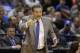 Kentucky head coach John Calipari yells to his team as they played Northern Kentucky during the first half of a first-round game in the men's NCAA college basketball tournament in Indianapolis, Friday, March 17, 2017. (AP Photo/Michael Conroy)