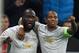 Manchester United's forward from Belgium Romelu Lukaku (L) celebrates with Manchester United's midfielder from England Ashley Young after scoring a goal during the UEFA Champions League Group A football match between PFC CSKA Moscow and Manchester United FC in Moscow on September 27, 2017. / AFP PHOTO / Kirill KUDRYAVTSEV (Photo credit should read KIRILL KUDRYAVTSEV/AFP/Getty Images)