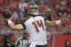 Tampa Bay Buccaneers quarterback Ryan Fitzpatrick (14) throws a pass against the Washington Redskins during the first quarter of an NFL preseason football game Thursday, Aug. 31, 2017, in Tampa, Fla. (AP Photo/Phelan Ebenhack)