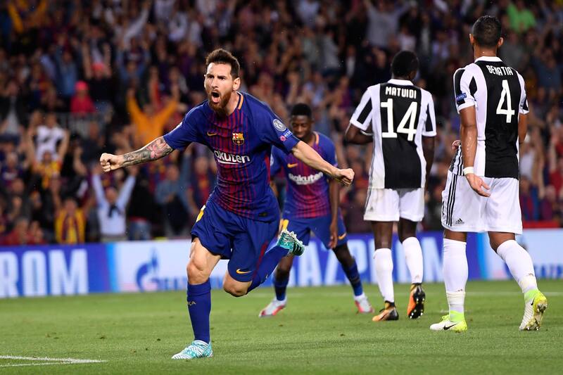 BARCELONA, SPAIN - SEPTEMBER 12: Lionel Messi of Barcelona celebrates scoring his sides first goal during the UEFA Champions League Group D match between FC Barcelona and Juventus at Camp Nou on September 12, 2017 in Barcelona, Spain. (Photo by Alex Caparros/Getty Images)