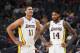 LAS VEGAS, NV - OCTOBER 8: Brook Lopez #11 and Brandon Ingram #14 of the Los Angeles Lakers talk during a preseason game against the Sacramento Kings on October 8, 2017 at T-Mobile Arena in Las Vegas, Nevada. NOTE TO USER: User expressly acknowledges and agrees that, by downloading and/or using this photograph, user is consenting to the terms and conditions of the Getty Images License Agreement. Mandatory Copyright Notice: Copyright 2017 NBAE (Photo by Garrett Ellwood/NBAE via Getty Images)