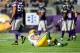 MINNEAPOLIS, MN - OCTOBER 15: Aaron Rodgers #12 of the Green Bay Packers lays on the field as Anthony Barr #55 of the Minnesota Vikings walks away during the game on October 15, 2017 at US Bank Stadium in Minneapolis, Minnesota. (Photo by Hannah Foslien/Getty Images)