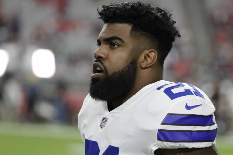 Dallas Cowboys running back Ezekiel Elliott (21) during an NFL football game against the Arizona Cardinals, Monday, Sept. 25, 2017, in Glendale, Ariz. (AP Photo/Rick Scuteri)