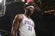 KANSAS CITY, MO - OCTOBER 13: Joel Embiid #21 of the Philadelphia 76ers looks on during the preseason game against the Miami Heat on October 13, 2017 at Sprint Center in Kansas City, Missouri. NOTE TO USER: User expressly acknowledges and agrees that, by downloading and or using this Photograph, user is consenting to the terms and conditions of the Getty Images License Agreement. Mandatory Copyright Notice: Copyright 2017 NBAE (Photo by Issac Baldizon/NBAE via Getty Images)