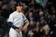 NEW YORK, NEW YORK - OCTOBER 17: Aaron Judge #99 of the New York Yankees reacts after scoring in the eighth inning against the Houston Astros during Game Four of the American League Championship Series at Yankee Stadium on October 17, 2017 in the Bronx borough of New York City. (Photo by Elsa/Getty Images)