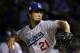 Los Angeles Dodgers starting pitcher Yu Darvish (21) throws during the first inning of Game 3 of baseball's National League Championship Series against the Chicago Cubs, Tuesday, Oct. 17, 2017, in Chicago. (AP Photo/Nam Y. Huh)