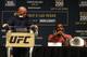 NEW YORK, NY - APRIL 27: Jon Jones speaks at a press conference with UFC president Dana White at a media availability for UFC 200 at Madison Square Garden on April 27, 2016 in New York City. (Photo by Jeff Zelevansky/Getty Images)