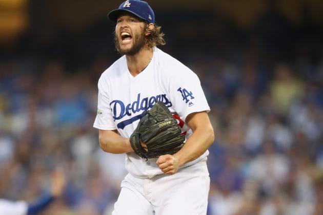 LOS ANGELES, CA - OCTOBER 14:  Clayton Kershaw #22 of the Los Angeles Dodgers reacts during the fourth inning of Game One of the National League Championship Series at Dodger Stadium on October 14, 2017 in Los Angeles, California.  (Photo by Ezra Shaw/Getty Images)