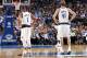 DALLAS, TX - OCTOBER 18: Dennis Smith Jr. #1 and Dirk Nowitzki #41 of the Dallas Mavericks stand on the court during the game against the Atlanta Hawks at the American Airlines Center in Dallas, Texas on October 18, 2017. NOTE TO USER: User expressly acknowledges and agrees that, by downloading and/or using this photograph, user is consenting to the terms and conditions of the Getty Images License Agreement. Mandatory Copyright Notice: Copyright 2017 NBAE (Photo by Glenn James/NBAE via Getty Images)