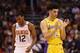 PHOENIX, AZ - OCTOBER 20: Lonzo Ball #2 (R) of the Los Angeles Lakers applauds after a call ahead of TJ Warren #12 of the Phoenix Suns during the first half of the NBA game at Talking Stick Resort Arena on October 20, 2017 in Phoenix, Arizona. NOTE TO USER: User expressly acknowledges and agrees that, by downloading and or using this photograph, User is consenting to the terms and conditions of the Getty Images License Agreement. (Photo by Christian Petersen/Getty Images)