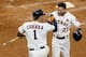 HOUSTON, TX - OCTOBER 20: Jose Altuve #27 of the Houston Astros celebrates after hitting a solo home run against David Robertson #30 of the New York Yankees during the eighth inning in Game Six of the American League Championship Series at Minute Maid Park on October 20, 2017 in Houston, Texas. (Photo by Bob Levey/Getty Images)