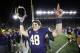SOUTH BEND, IN - OCTOBER 21: Greer Martini #48 of the Notre Dame Fighting Irish celebrates after a 49-14 win against the USC Trojans at Notre Dame Stadium on October 21, 2017 in South Bend, Indiana. (Photo by Joe Robbins/Getty Images)