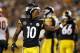 Pittsburgh Steelers wide receiver Martavis Bryant (10) celebrates during the second half of an NFL football game against the Cincinnati Bengals in Pittsburgh, Sunday, Oct. 22, 2017. The Steelers won 29-14. (AP Photo/Keith Srakocic)