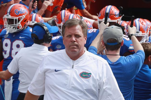 GAINESVILLE, FL - SEPTEMBER 16:  Head coach Jim McElwain is seen on the field at the start of their game against the Tennessee Volunteers at Ben Hill Griffin Stadium on September 16, 2017 in Gainesville, Florida.  (Photo by Scott Halleran/Getty Images)