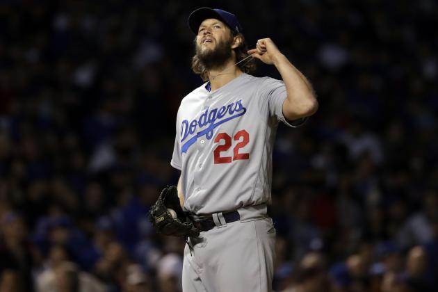 Los Angeles Dodgers starting pitcher Clayton Kershaw (22) reacts after giving up a home run to Chicago Cubs' Kris Bryant during the fourth inning of Game 5 of baseball's National League Championship Series, Thursday, Oct. 19, 2017, in Chicago. (AP Photo/Matt Slocum)