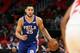 DETROIT, MI - OCTOBER 23: Ben Simmons #25 of the Philadelphia 76ers brings the ball down the court during the second quarter of the NBA game against the Detroit Pistons at Little Caesars Arena on October 23, 2017 in Detroit, Michigan. Philadelphia 76ers defeated Detroit Pistons 97-86. NOTE TO USER: User expressly acknowledges and agrees that, by downloading and or using this photograph, User is consenting to the terms and conditions of the Getty Images License Agreement (Photo by Leon Halip/Getty Images)