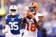 INDIANAPOLIS, IN - SEPTEMBER 24: Kenny Britt #18 of the Cleveland Browns catches a pass during the game against the Indianapolis Colts at Lucas Oil Stadium on September 24, 2017 in Indianapolis, Indiana. (Photo by Andy Lyons/Getty Images)