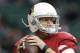 Arizona Cardinals quarterback Carson Palmer (3) warms up before an NFL football game against Los Angeles Rams at Twickenham Stadium in London, Sunday Oct. 22, 2017. (AP Photo/Matt Dunham)