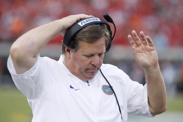 JACKSONVILLE, FL - OCTOBER 28: Florida Gators head coach Jim McElwain reacts in the third quarter of a game against the Georgia Bulldogs at EverBank Field on October 28, 2017 in Jacksonville, Florida. Georgia defeated Florida 42-7. (Photo by Joe Robbins/Getty Images)