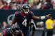 HOUSTON, TX - OCTOBER 15: Deshaun Watson #4 of the Houston Texans cal[ls out instructions on the line against the Cleveland Brownsat NRG Stadium on October 15, 2017 in Houston, Texas. (Photo by Bob Levey/Getty Images)