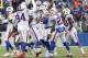 Buffalo Bills players celebrate after strong safety Micah Hyde, center, made an interception on a pbad from Oakland Raiders quarterback Derek Carr, not pictured, during the second half of an NFL football game, Sunday, Oct. 29, 2017, in Orchard Park, N.J. (AP Photo/Adrian Kraus)