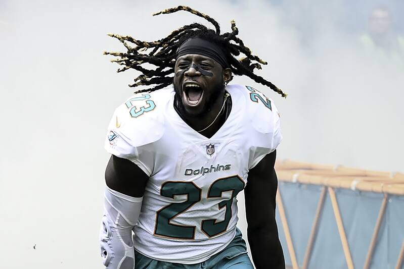 MIAMI GARDENS, FL - OCTOBER 22: Running back Jay Ajayi #23 of the Miami Dolphins enters the field before a NFL game against the New York Jets at Hard Rock Stadium on October 22, 2017 in Miami Gardens, Florida. (Photo by Ron Elkman/Sports Imagery/Getty Images)