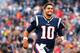 FOXBORO, MA - OCTOBER 29: Jimmy Garoppolo #10 of the New England Patriots reacts before a game against the Los Angeles Chargers at Gillette Stadium on October 29, 2017 in Foxboro, Massachusetts. (Photo by Jim Rogash/Getty Images)